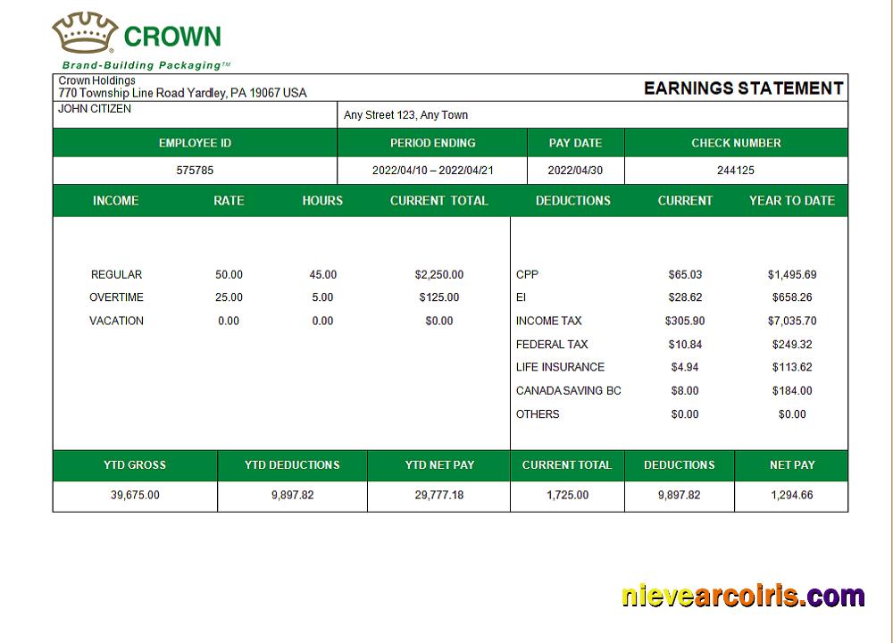 USA packaging company employee sheet